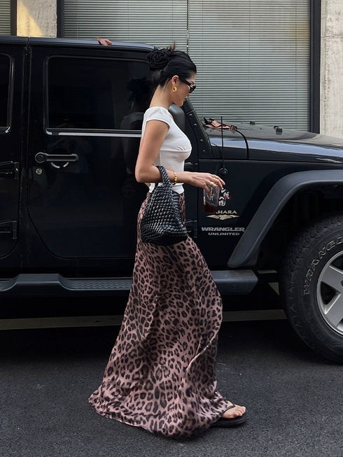 Latest Trendy Animal Print Satin A-Line Skirts